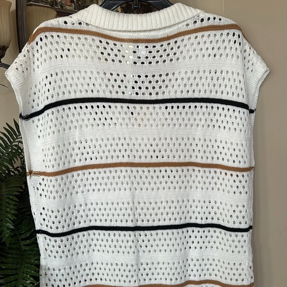 Brand New Dokotoo White Striped Crochet Knit Sweater Dress Swim Coverup V-Neck